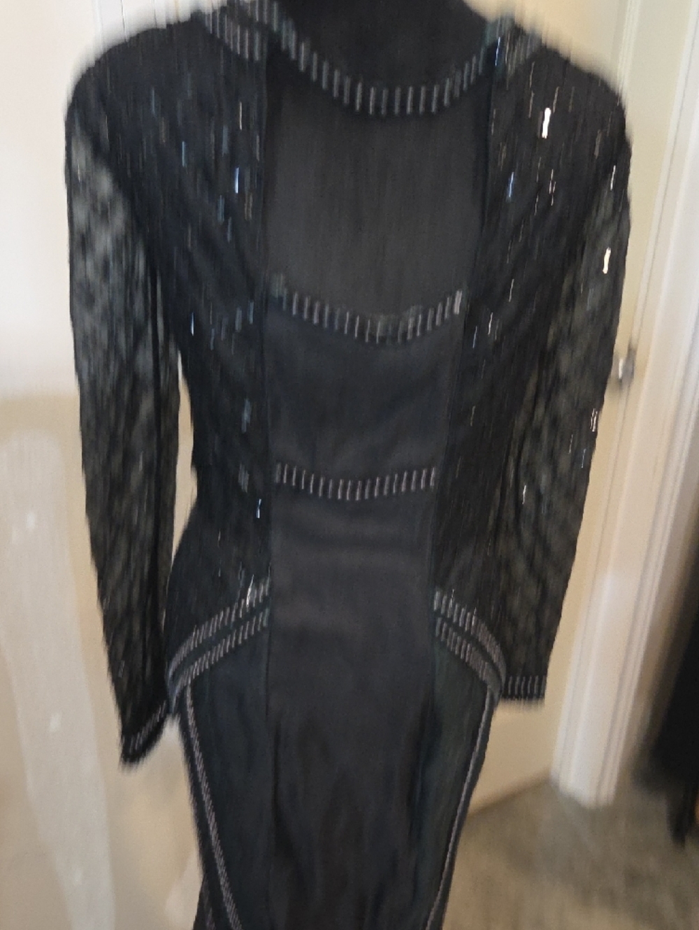 Boho Black Long Sleeve Beaded Evening Gown Festival Fairy Tulle Skirt Open Back - Picture 13 of 16